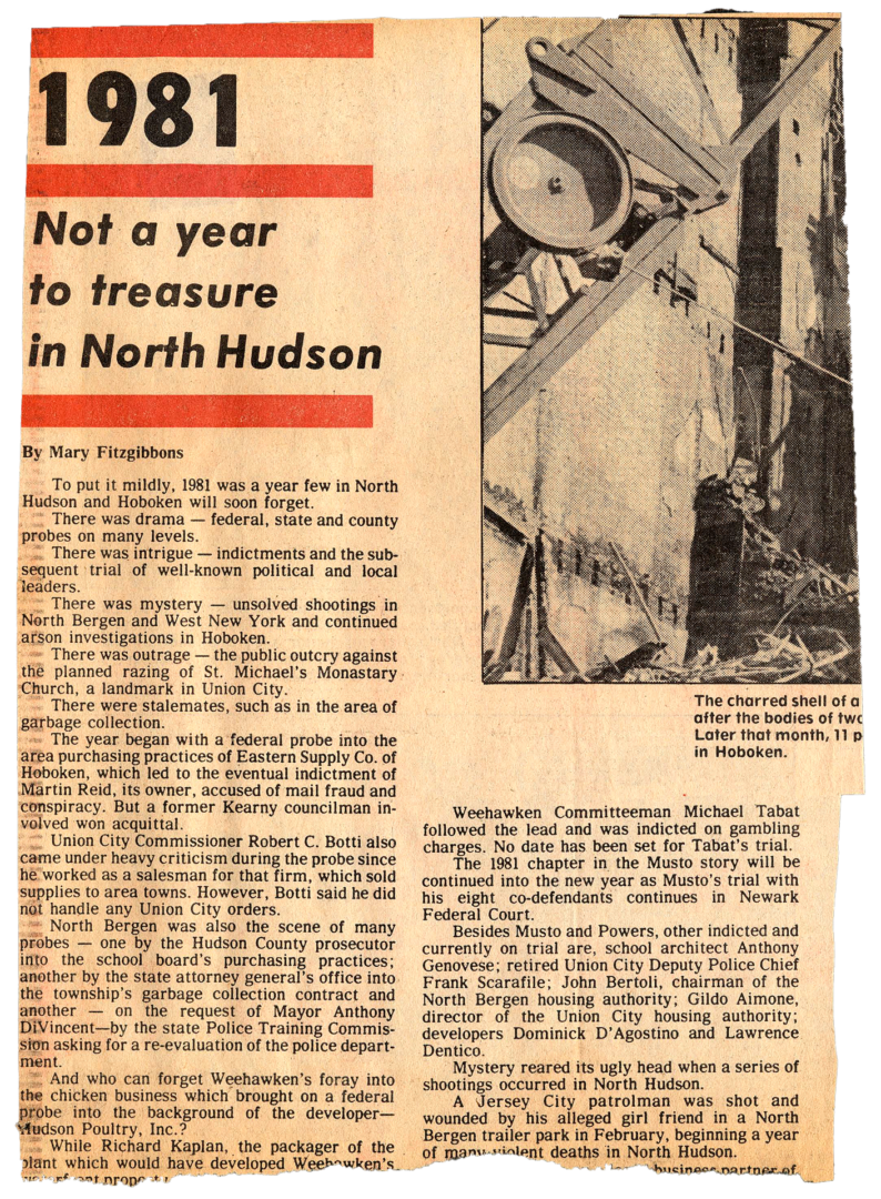 Newspaper clipping with headline: Not a year to treasure in North Hudson.