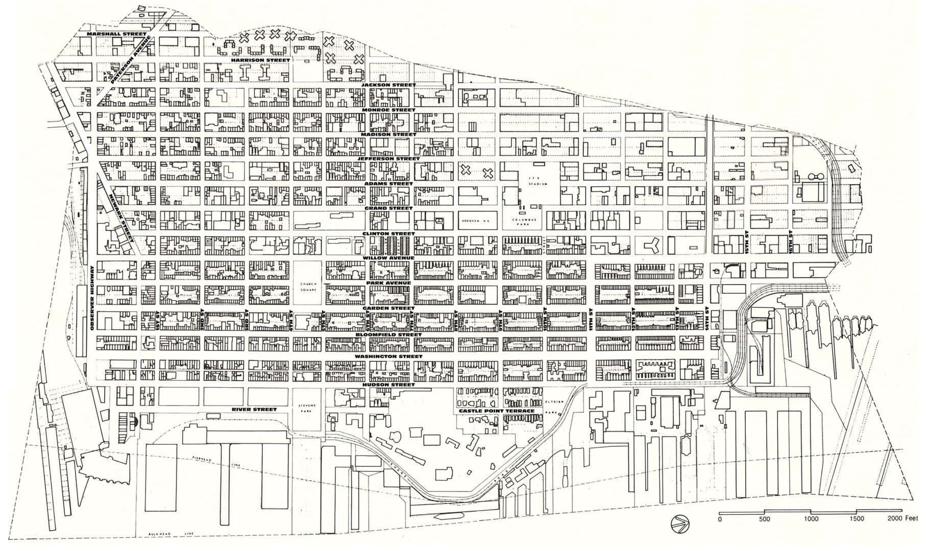 Map of Hoboken, New Jersey.