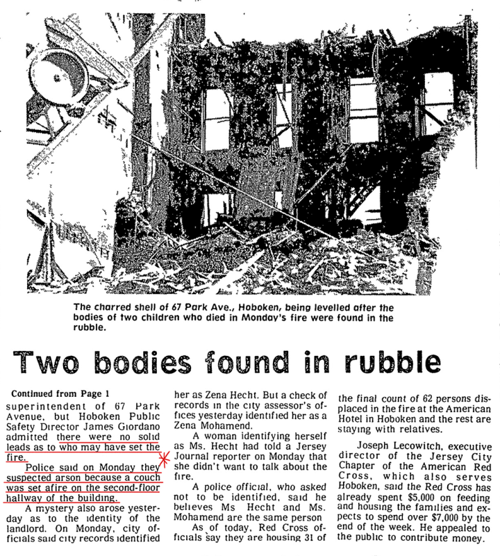 Newspaper clipping with title "Two bodies found in rubble".