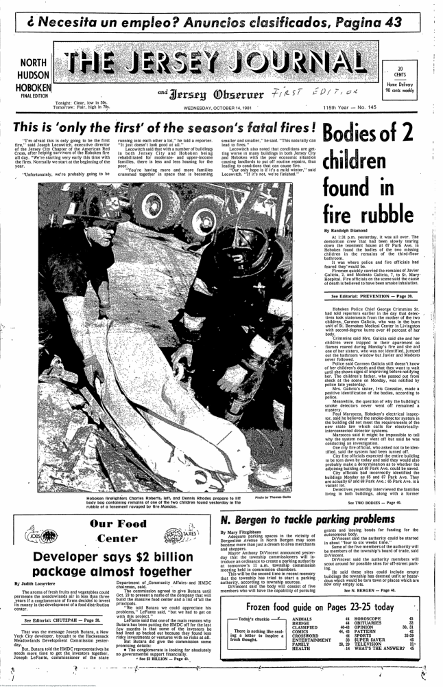 Newspaper clipping with title "This is 'only the first' of the season's fatal fires".