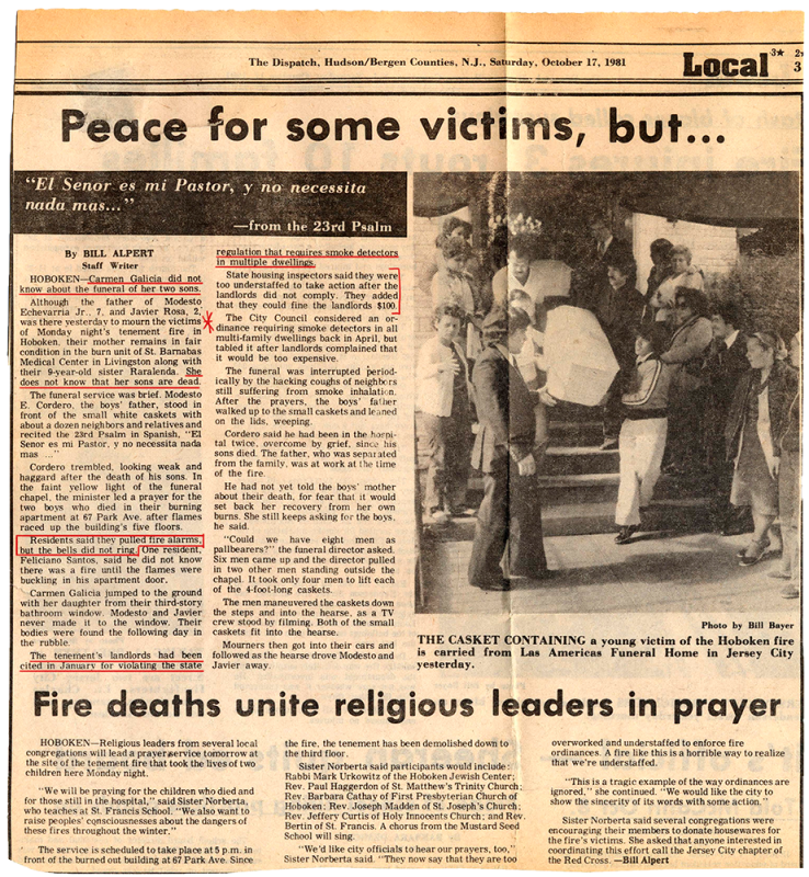 Newspaper clipping with title "Peace for some victims, but...".